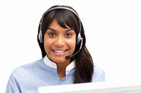 simsearch:400-03912315,k - Businesswoman with headset on smiling at the camera Photographie de stock - Aubaine LD & Abonnement, Code: 400-04187972