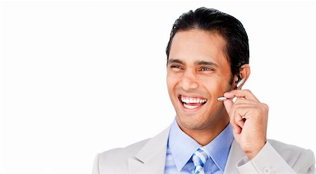 simsearch:400-04129170,k - Confident customer service agent with headset on against a white background Fotografie stock - Microstock e Abbonamento, Codice: 400-04188156