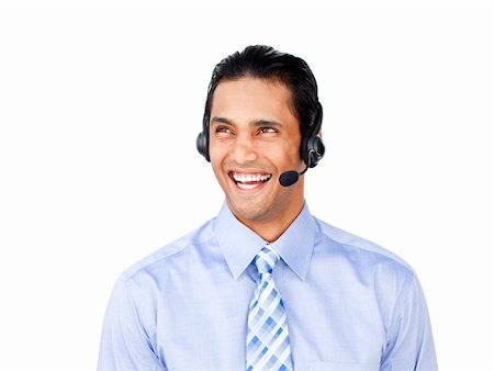 simsearch:400-04129170,k - Attractive customer service agent with headset on against a white background Fotografie stock - Microstock e Abbonamento, Codice: 400-04188178