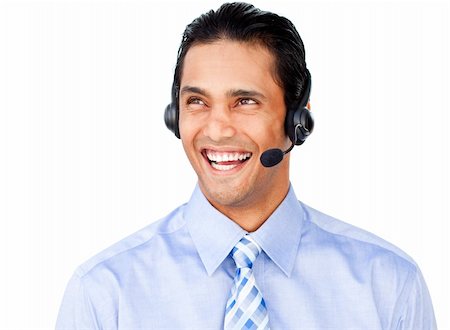 simsearch:400-04129170,k - Young businessman with headset on isolated on a white background Fotografie stock - Microstock e Abbonamento, Codice: 400-04188179