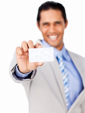 simsearch:400-05718318,k - Happy businessman holding a white card against a white background Foto de stock - Super Valor sin royalties y Suscripción, Código: 400-04188170
