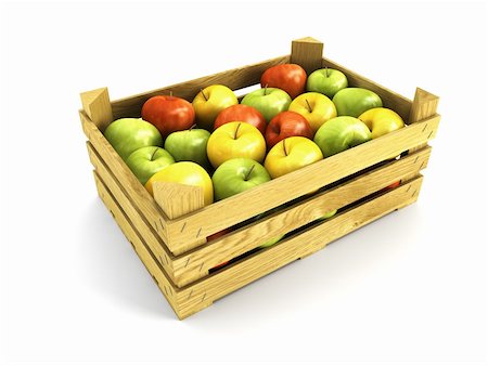 wooden crate full of apples. Isolated 3d rendering Stock Photo - Budget Royalty-Free & Subscription, Code: 400-04188349