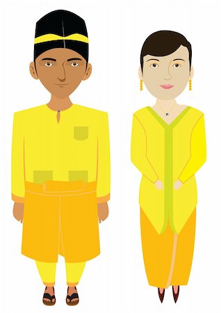 Malaysia Malays Traditional Costume Illustration in Vector Stock Photo - Budget Royalty-Free & Subscription, Code: 400-04188621