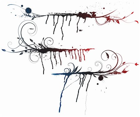simsearch:400-04142167,k - Vector illustration set of Ink splashes, strokes and stains with abstract decorative floral elements Fotografie stock - Microstock e Abbonamento, Codice: 400-04188802
