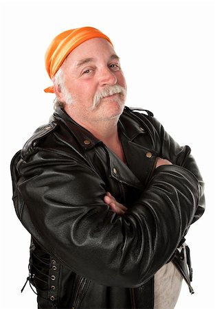 Smiling biker gang member with leather jacket Stock Photo - Budget Royalty-Free & Subscription, Code: 400-04188836