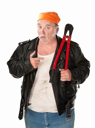 Fat theif with big red bolt cutter tool Stock Photo - Budget Royalty-Free & Subscription, Code: 400-04188837