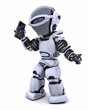 simsearch:400-08152542,k - 3D render of a robot character witha a smart phone Stock Photo - Budget Royalty-Free & Subscription, Code: 400-04189096