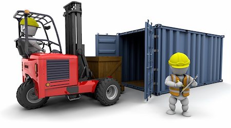 simsearch:400-04189091,k - 3d render of man in forklift truck loading a container Fotografie stock - Microstock e Abbonamento, Codice: 400-04189091