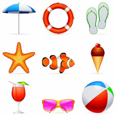 simsearch:400-05121059,k - Set of 9 summer vacation icons. Photographie de stock - Aubaine LD & Abonnement, Code: 400-04189169
