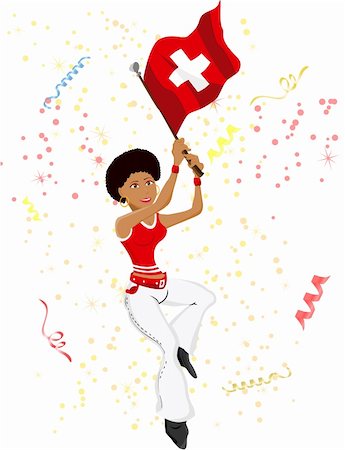 simsearch:400-04186127,k - Black Girl Switzerland Soccer Fan with flag. Editable Vector Illustration Stockbilder - Microstock & Abonnement, Bildnummer: 400-04189223