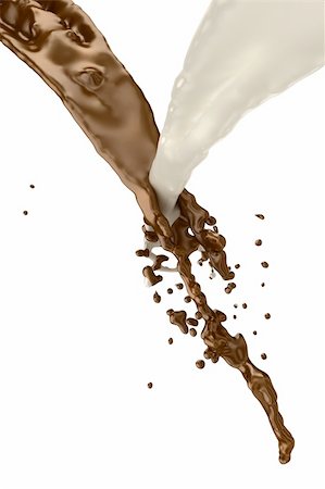 Chocolate and milk splash and mix together on white background. Stock Photo - Budget Royalty-Free & Subscription, Code: 400-04189740