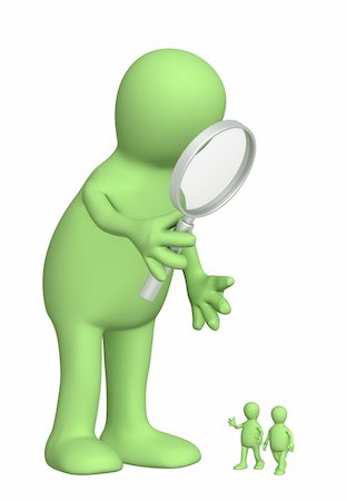 Giant with a magnifier and small people. Over white Stock Photo - Budget Royalty-Free & Subscription, Code: 400-04189904