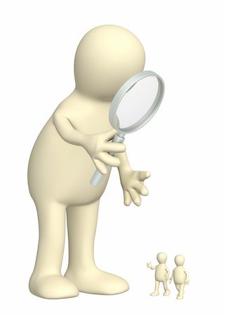 Giant with a magnifier and small people. Over white Stock Photo - Budget Royalty-Free & Subscription, Code: 400-04189903