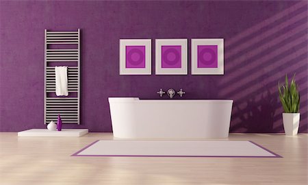 simsearch:400-04159088,k - fashion white bathtub in front a plaster purple wall Stock Photo - Budget Royalty-Free & Subscription, Code: 400-04180105