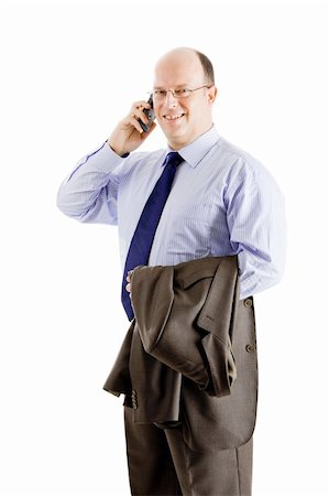 simsearch:400-05718346,k - Middle-aged businessman making a phone call, isolated on white background Foto de stock - Super Valor sin royalties y Suscripción, Código: 400-04180585