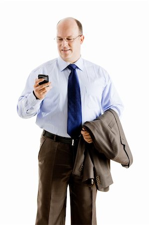 simsearch:400-04180586,k - Middle-aged businessman sending a text message, isolated on white background Stockbilder - Microstock & Abonnement, Bildnummer: 400-04180587