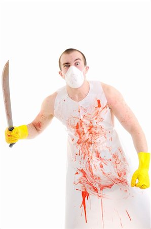 rubber hand gloves - Young man with big knife over white Stock Photo - Budget Royalty-Free & Subscription, Code: 400-04180728
