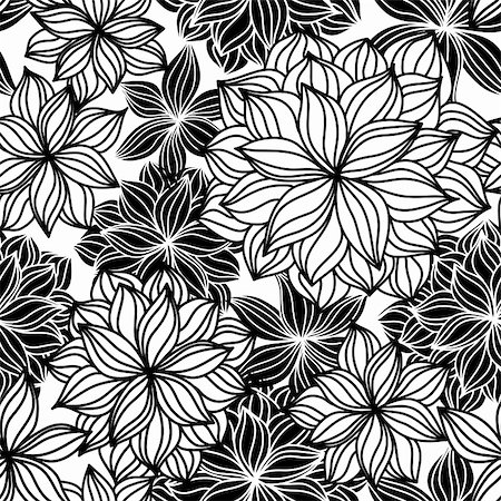 simsearch:400-04350659,k - Hand-drawn floral seamless pattern in black and white Fotografie stock - Microstock e Abbonamento, Codice: 400-04180886