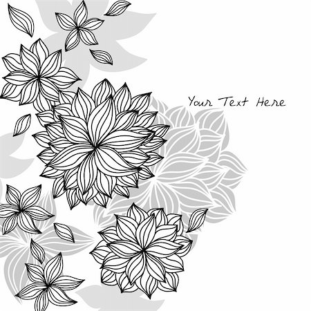 simsearch:400-08020817,k - Hand-drawn floral background design in black and white with room for your text.  Sample text is expanded and does not require fonts. Foto de stock - Super Valor sin royalties y Suscripción, Código: 400-04180882