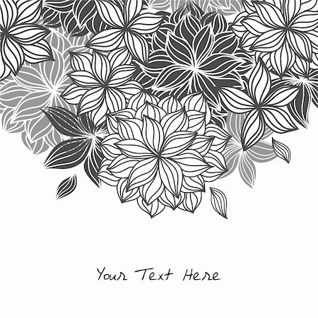 simsearch:400-08020817,k - Hand-drawn floral background design in black and white with room at the bottom for your text.  Sample text is expanded and does not require fonts. Foto de stock - Super Valor sin royalties y Suscripción, Código: 400-04180883