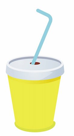 plastic can - yellow plastic cup with a straw on a white background Stock Photo - Budget Royalty-Free & Subscription, Code: 400-04180919