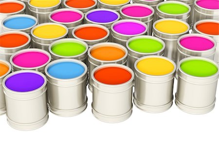 falling paint bucket - Multi-coloured paints in metal banks Photographie de stock - Aubaine LD & Abonnement, Code: 400-04180965