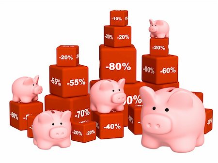 simsearch:400-05166790,k - Piggy banks and goods at a discount. Objects over white Stock Photo - Budget Royalty-Free & Subscription, Code: 400-04180975