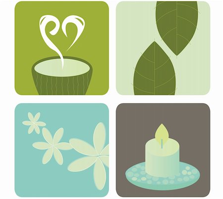 Wellness and relaxation icons. Tea, tea leafs, aromatherapy and candle bring pure harmony into life. Vector illustration in natural tones. Stock Photo - Budget Royalty-Free & Subscription, Code: 400-04181772