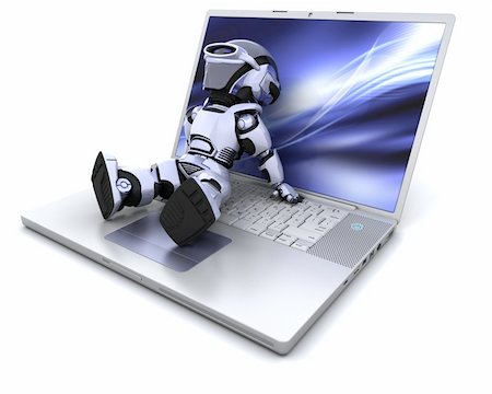 simsearch:400-04973534,k - 3D Render of a robot relaxing on a  laptop Stock Photo - Budget Royalty-Free & Subscription, Code: 400-04181791