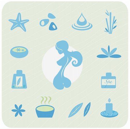 spa icon - Vector Illustrations of wellness / health / homeopathy related design elements. Woman silhouette, bamboo, water lily, candle, aromatherapy bowl, leafs, stone therapy and more. Foto de stock - Super Valor sin royalties y Suscripción, Código: 400-04182011
