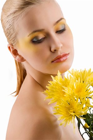 simsearch:400-06096871,k - nice portrait of young cute girl with color make up and some yellow flower Stock Photo - Budget Royalty-Free & Subscription, Code: 400-04182060