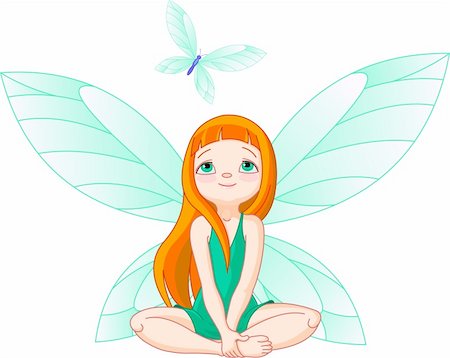 Little cute fairy observes for flying butterfly Stock Photo - Budget Royalty-Free & Subscription, Code: 400-04182085