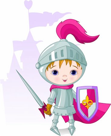 fairytale hero with sword - The brave knight and the castle on the back Stock Photo - Budget Royalty-Free & Subscription, Code: 400-04182088