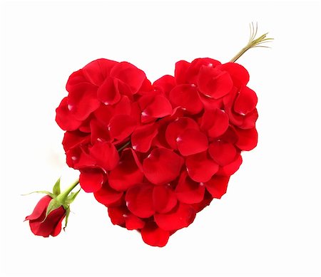 simsearch:400-04334934,k - Anniversary or Valentine Cupid Heart Shape Made Of Rose Petals With Long Stemmed Rose as an Arrow Stock Photo - Budget Royalty-Free & Subscription, Code: 400-04182338