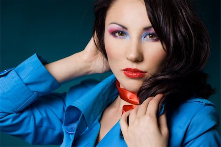 simsearch:400-04534575,k - Sexy fashionable woman in blue jacket Stockbilder - Microstock & Abonnement, Bildnummer: 400-04182520
