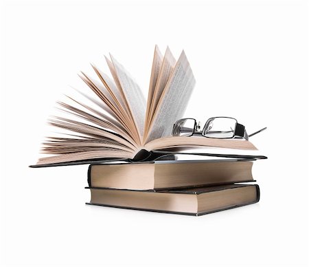 simsearch:400-06363673,k - pile of books with one book open and eyeglasses  on white background Foto de stock - Super Valor sin royalties y Suscripción, Código: 400-04182866