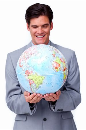 simsearch:400-09011393,k - business man holding a globe in white background Photographie de stock - Aubaine LD & Abonnement, Code: 400-04183108