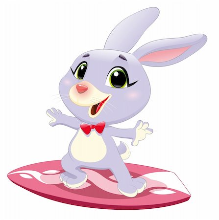 Bunny rabbit with surf. Funny cartoon and vector sporty character Stock Photo - Budget Royalty-Free & Subscription, Code: 400-04183491