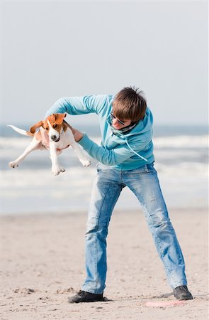 Young man playing with his beagle puppy Stock Photo - Budget Royalty-Free & Subscription, Code: 400-04183837
