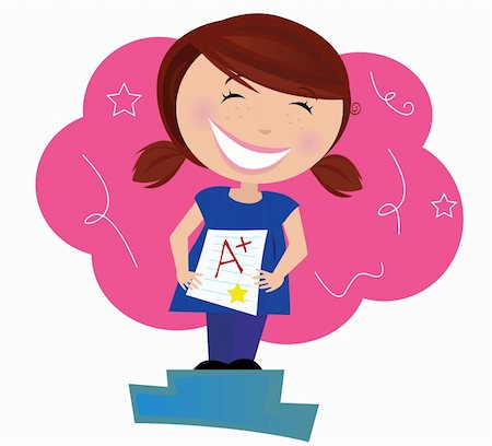 school result - School superstar! Small school girl holding up test and dreaming about "A plus" grade. Stock Photo - Budget Royalty-Free & Subscription, Code: 400-04194367