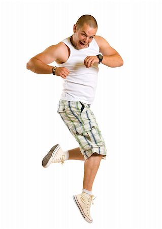 Excited young man jumping and smiling isolated on white Photographie de stock - Aubaine LD & Abonnement, Code: 400-04194420