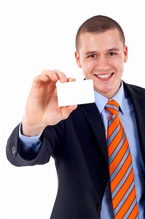 simsearch:400-05718318,k - Business man presenting blank card isolated on white Foto de stock - Super Valor sin royalties y Suscripción, Código: 400-04194431