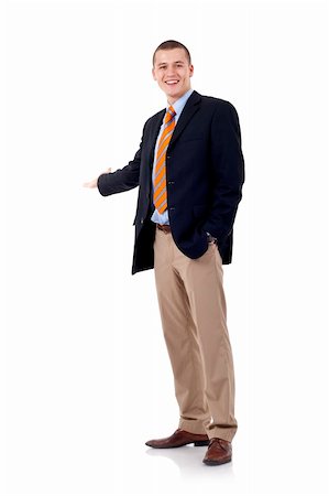 executive welcome - Businessman with arm out in a welcoming gesture , isolated on white background Stock Photo - Budget Royalty-Free & Subscription, Code: 400-04194445