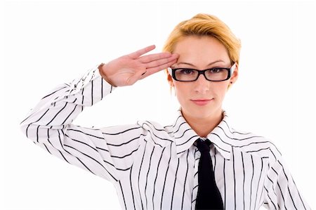 attractive business woman saluting over white background Photographie de stock - Aubaine LD & Abonnement, Code: 400-04194515