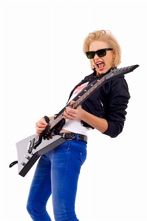 passionate girl guitarist playing an elecric guitar and scream Foto de stock - Super Valor sin royalties y Suscripción, Código: 400-04194535