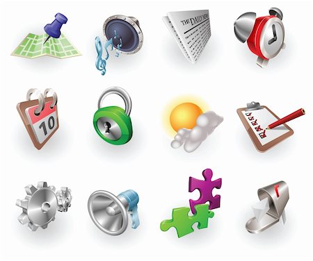 A set of silver steel or aluminium shiny glossy metal metallic internet application icon set series. Stock Photo - Budget Royalty-Free & Subscription, Code: 400-04194562
