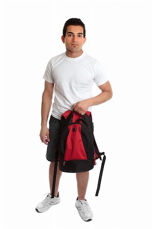 simsearch:400-04200146,k - Young adult student or casual man carrying a backpack.  White background. Stock Photo - Budget Royalty-Free & Subscription, Code: 400-04194615