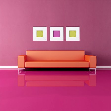 simsearch:400-05946922,k - contemporary couch in a minimalist purple lounge Photographie de stock - Aubaine LD & Abonnement, Code: 400-04194764