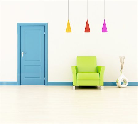 simsearch:400-04156984,k - bright home entrance with blue door and green leather armchair -rendering Stockbilder - Microstock & Abonnement, Bildnummer: 400-04194763