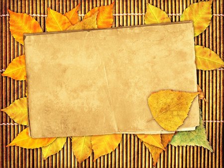 Japanese reed mat, paper sheet and autumn leafs Stock Photo - Budget Royalty-Free & Subscription, Code: 400-04194847